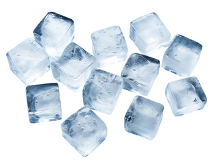 Set of ice cubes and broken pieces of ice isolated on a white background, Generative AI