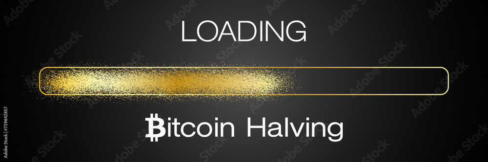 Poster illustration of a loading bar for bitcoin halving. reward for bitcoin cryptocurrency mining is cut i