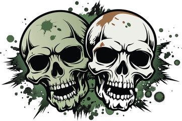 Grunge skulls vector illustration white backgroun