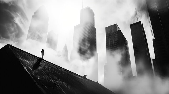 Silhouette of a person standing on a roof