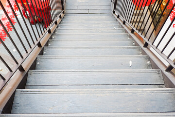 Metal staircase,modern outdoor Black wooden stair in office,architecture design and interior concept.