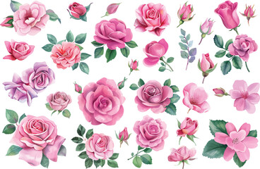 Beautiful bunch flowers set watercolor design