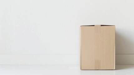 Cardboard blank warehouse closed box, isolated white background with copy space