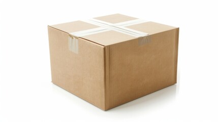 Cardboard blank warehouse closed box, isolated white background with copy space