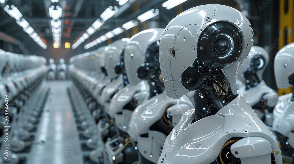 Poster an industrial factory where robotics and automation streamline production processes