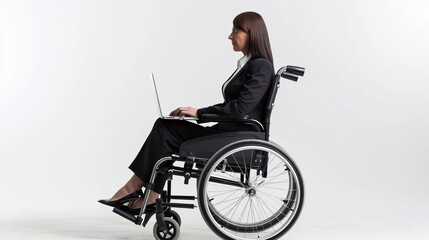 Fototapeta na wymiar Businesswoman in wheelchair using laptop