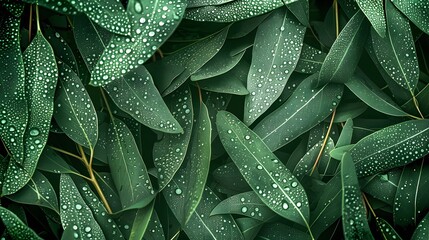 Nature green Eucalyptus leaves with raindrop background