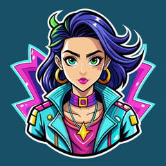 Sticker featuring a stylish girl with bold, graffiti-inspired accessories, exuding attitude and personality, ideal for adding edge to t-shirt designs