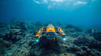 An underwater exploration mission using robotics and drones - obrazy, fototapety, plakaty