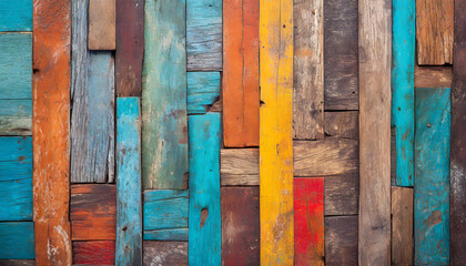 Colorful wooden background of various shapes. Rough texture.