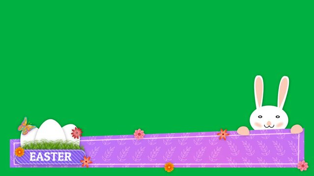 Easter holiday concept with copy space for greetings and cute bunny on green screen.