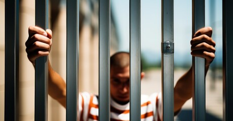 Close-up of hands on jail bars, symbolizing hope and despair.