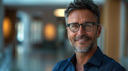 Obraz premium A portrait capturing the smile of a charming CEO. with large copyspace area, offcenter composition