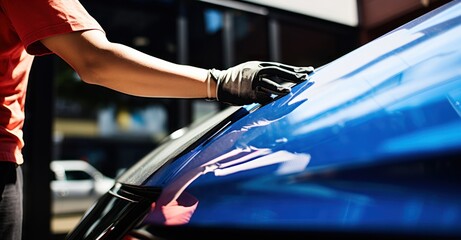 Vibrant close-up of car polishing, emphasizing motion and shine. - obrazy, fototapety, plakaty