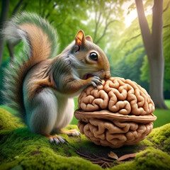 Obraz premium squirrel on a tree eats nut