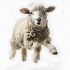 Fototapeta premium A happy sheep jumping in a cheerful and lively atmosphere, perfect for nature and farm-related events and promotions.