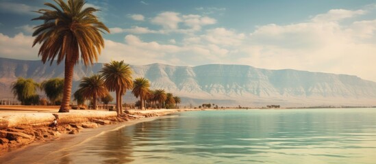 palm trees in the beautiful waters of the arabian sea - obrazy, fototapety, plakaty