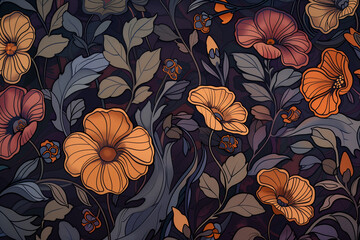 floral pattern or motif in art nouveau style on dark background (1)