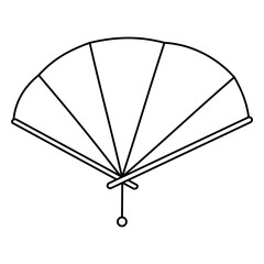 Chinese Asian line fan icon. Accessory of traditional national costume. Isolated element on a white background. Artificial creation of wind. A beautiful simple symbol doodle coloring