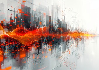 Technological Background: Lights, Beams, Code, Line Charts, and More