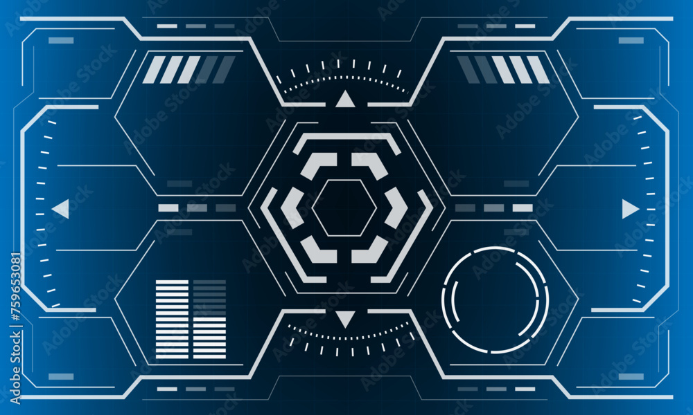 Poster hud sci-fi interface screen view white hexagon geometric design virtual reality futuristic technolog