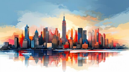 Panorama of Manhattan, New York City. The heart of the USA, famous travel destination, illustration