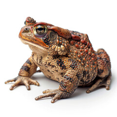 Close-up portrait of a colorful American toad isolated on white.