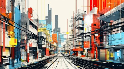 City street, graphic concept, light illustration art