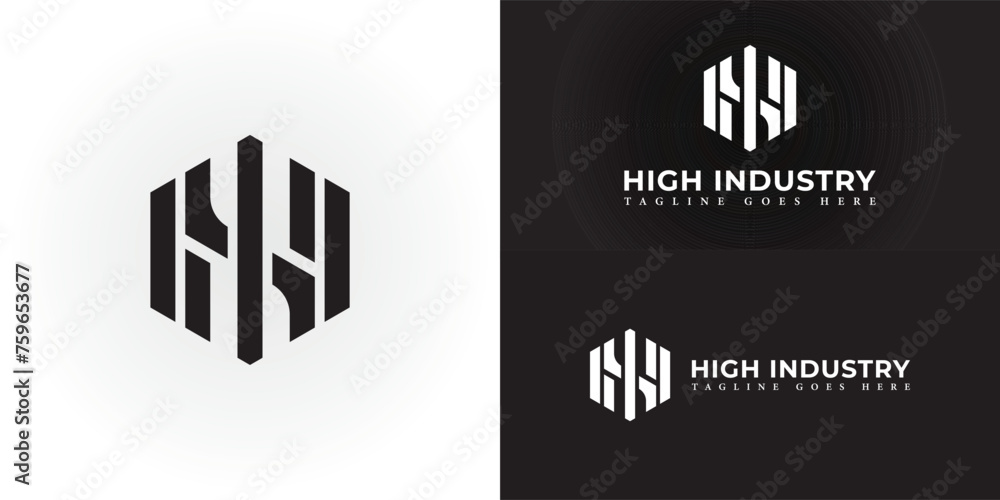 Poster abstract letter hi or ih logo design vector template in black color isolated on multiple backgrounds