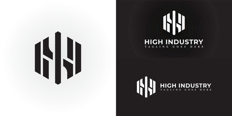 Abstract letter HI or IH logo design vector template in black color isolated on multiple backgrounds. Letter HI or IH in black color applied for design and printing company logo design inspiration - obrazy, fototapety, plakaty
