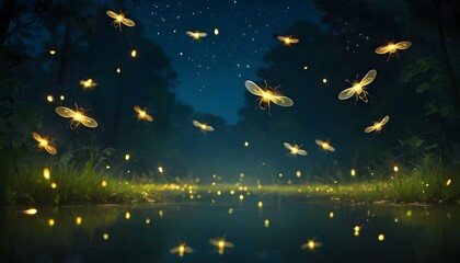 Obraz na płótnie Canvas Fireflies Floating Gracefully Through The Air