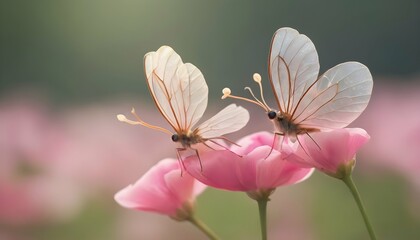 Mice With Flower Petal Wings Fluttering In The Br - obrazy, fototapety, plakaty