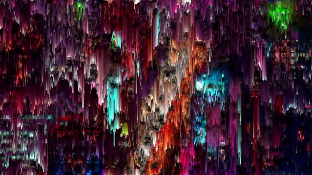 Abstract background with pixel noise artifacts. Glitched old-school screen with digital datamoshing VHS effect, an old analog video recording on tape cassette. Abstract data moshing distorted frame