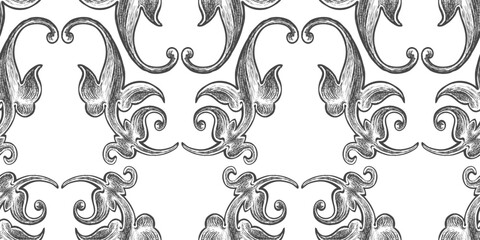 Vintage decorative floral design elements hand drawn seamless pattern vector background, paper,textile, wallpaper retro style - 759655640