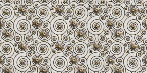 Geometric texture pattern, golden round and spiral shapes, Illustration of a shiny embossed lining on a marble background, ceramic highlighter concept design