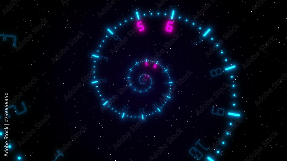 Poster concept of space of time in the universe, spiral clock with galaxy star background. time spiral. the