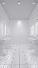 frontal view of a modern restroom with empty walls