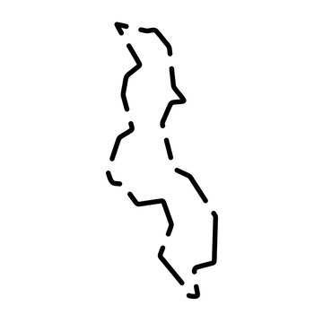 recommend clip art: Malawi country simplified map. Black broken outline contour on white background. Simple vector icon