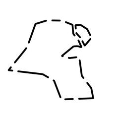 Kuwait country simplified map. Black broken outline contour on white background. Simple vector icon