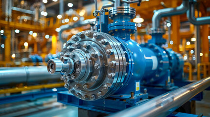 Fototapeta premium Industrial equipment, liquid pump. Industrial pipelines and valves in a production plant