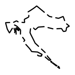 Croatia country simplified map. Black broken outline contour on white background. Simple vector icon