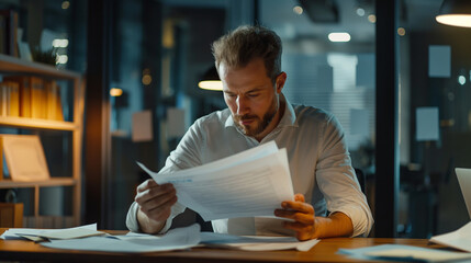 accountant auditing the financial records of business, finance audit concept, person working in office 