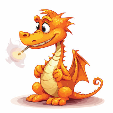 Cartoon orange smoking dragon. Vector clip art illu