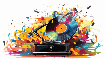 Colorful musical poster with gramophone