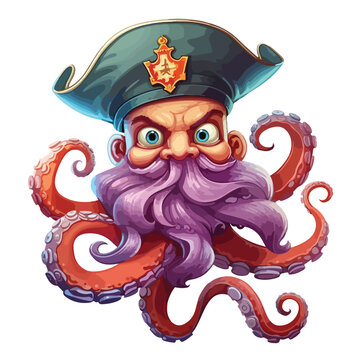 Cartoon pirate octopus. Vector clip art illustration