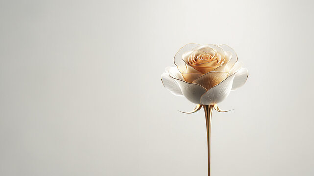 Rose frosted glass petals soft gold 3D render style isolated on white background with copy space for text in concept luxury, modern, love, valentine, floral art