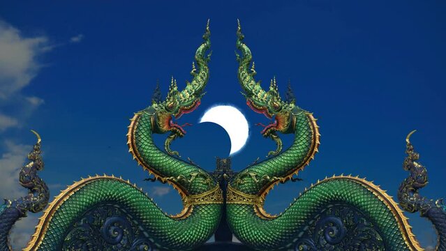 annular solar eclipse and move from south east to north east and twin naga thai style culture