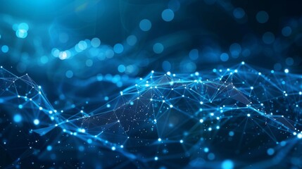 Abstract plexus blue geometry background. Digital technology network connection concept. 3D rendered illustration