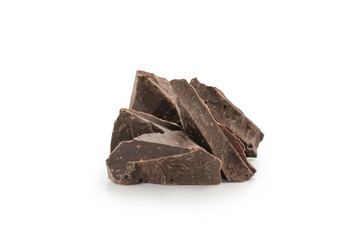 dark chocolate chunks isolated on white background