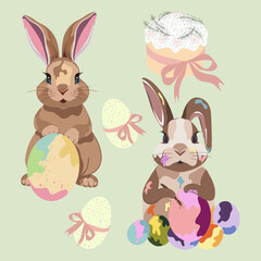 collection of easter bunnies with easter eggs